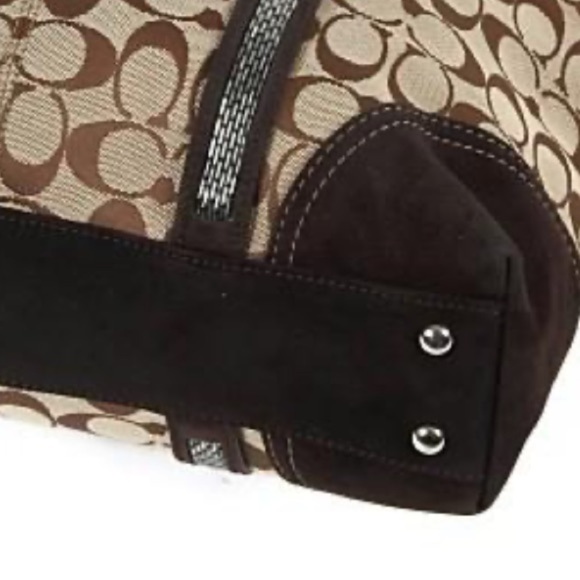 Coach Signature C Khaki Tote Jacquard Beaded Brown Suede Shoulder Bag #8K53 - Picture 16 of 16